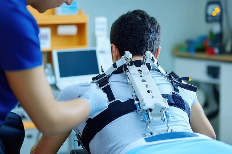 Spinal decompression therapy session with patient.